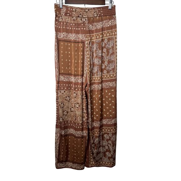 Joie Wide Leg Pants Women’s S Brown Boho Patchwork Paisley Print Elastic Waist - Picture 1 of 9
